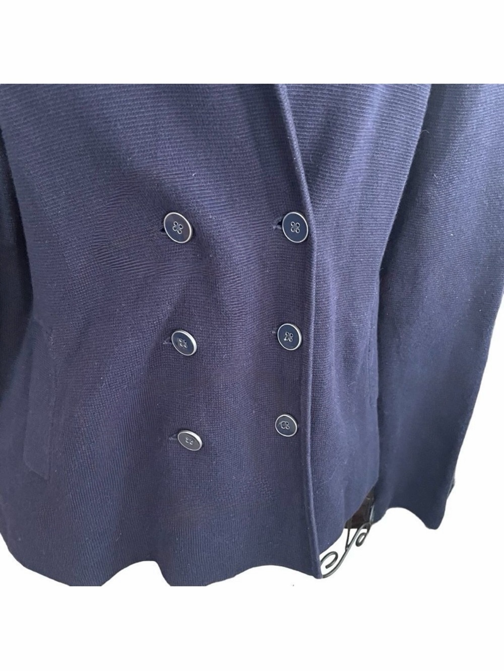 Talbots Nautical Navy Blue Double Breasted Textured Cardigan Sweater Women Sz M - Picture 7 of 10